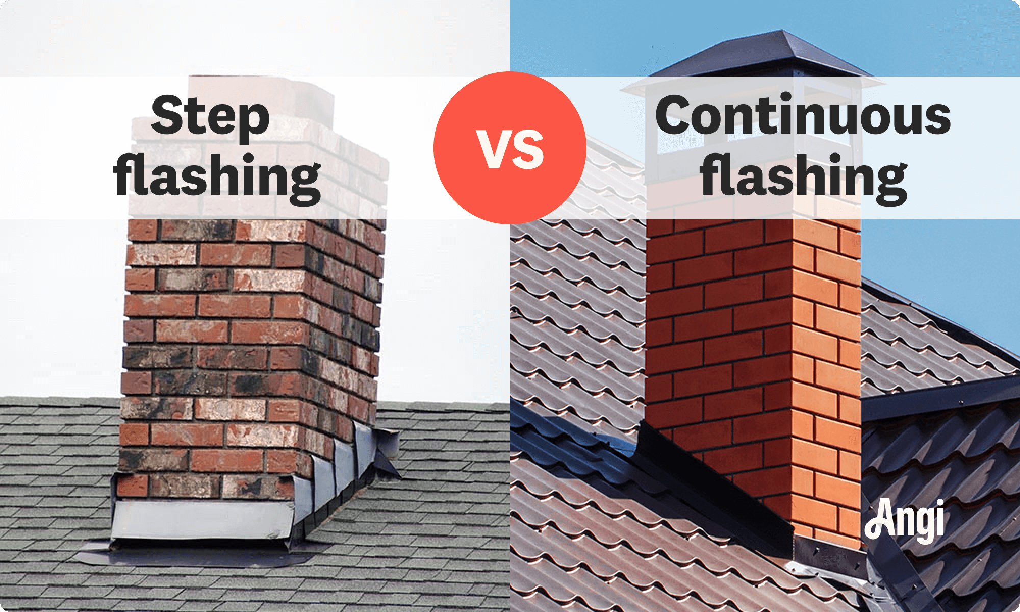 Step flashing versus continuous flashing comparison, with step flashing being more affordable but has less durability