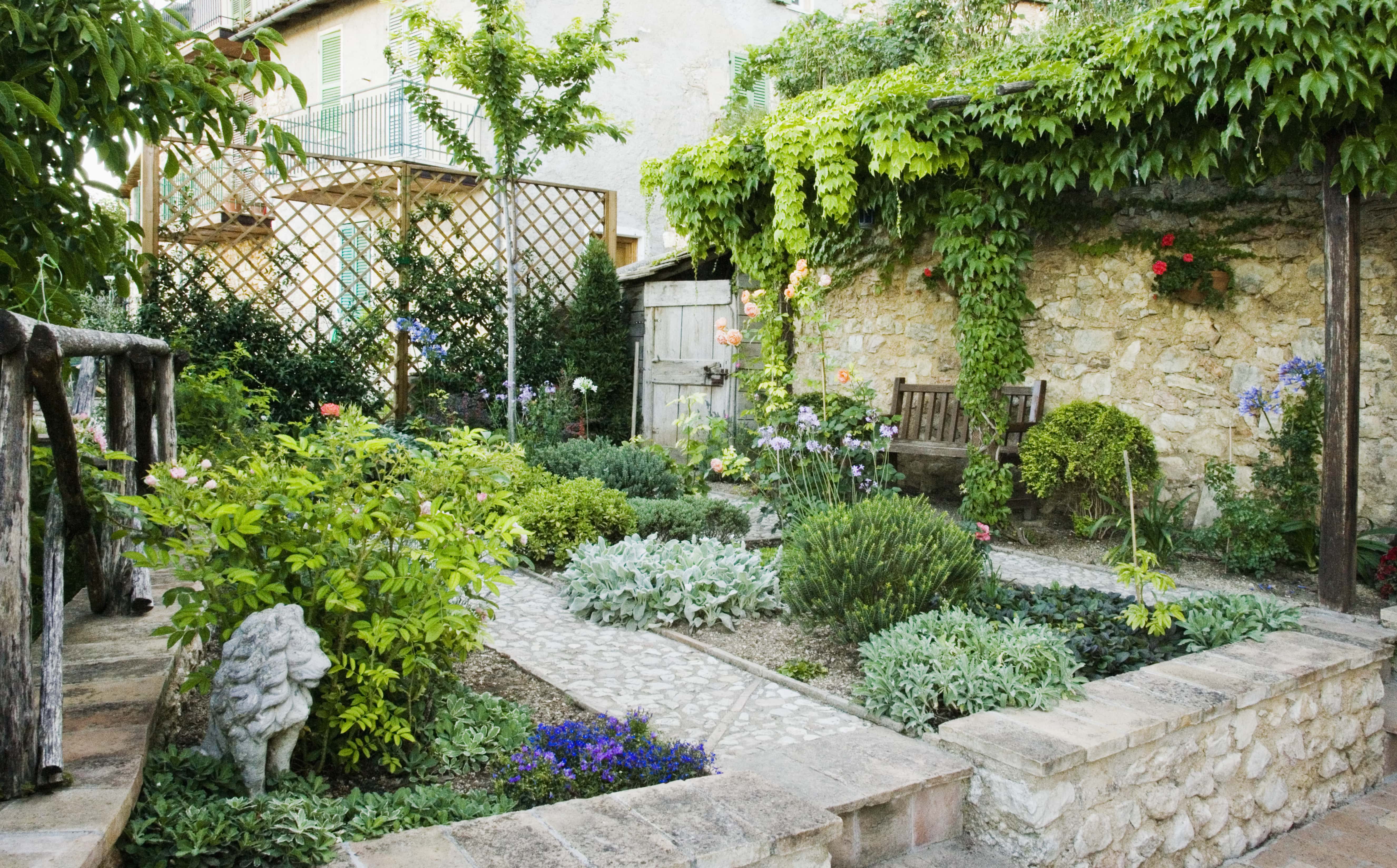 Stone wall in patio garden