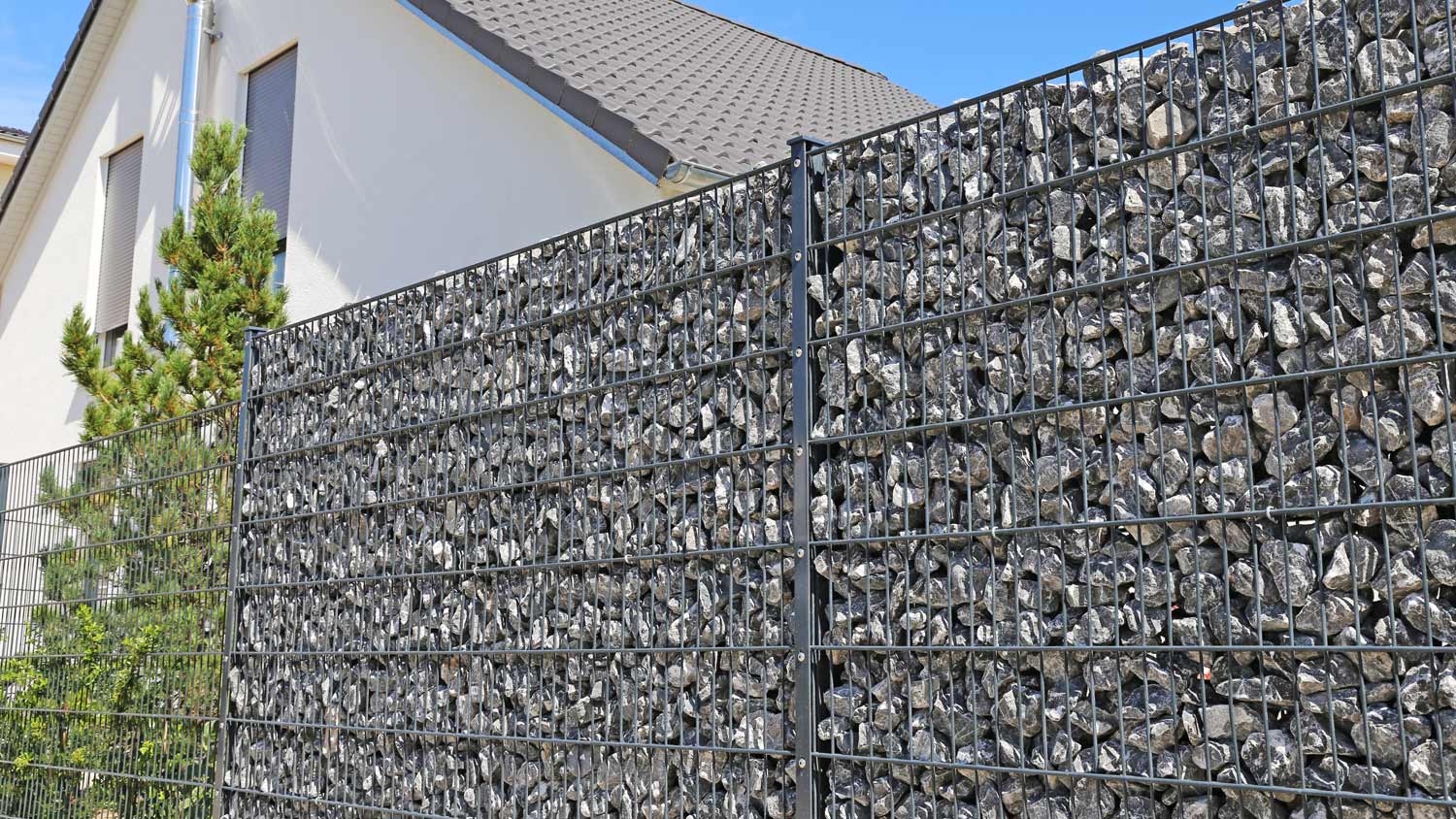 Close-up of a modern and high-quality gabion fence