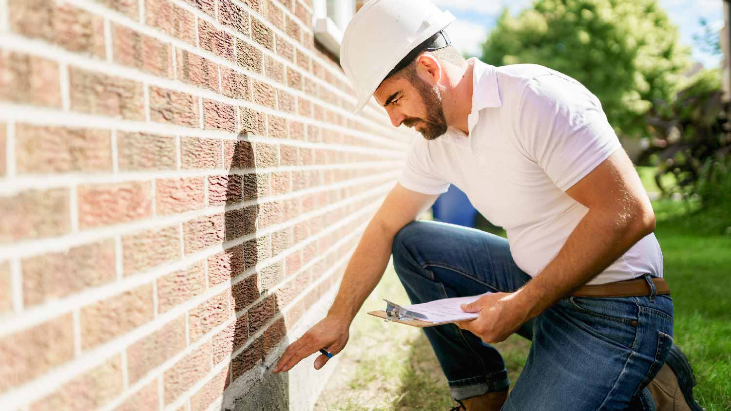 A structural engineer inspecting a house’s foundation