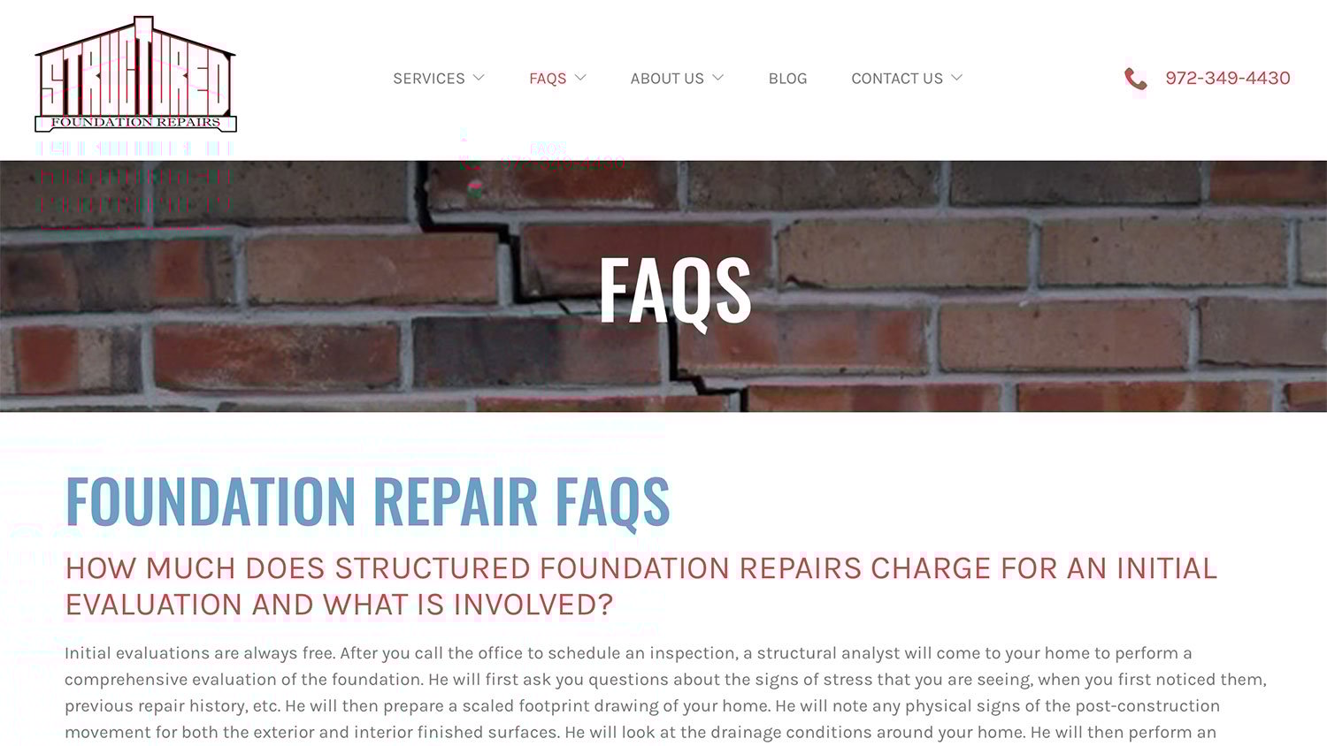 Structured Foundation Repairs' FAQ page