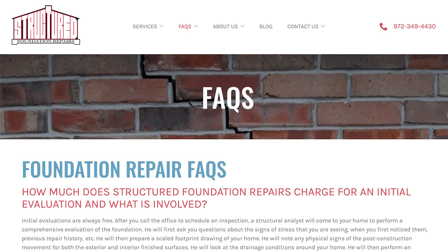 Structured Foundation Repairs' FAQ page