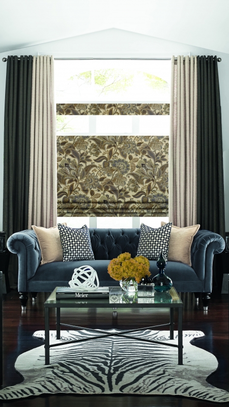drapes on tall window in living room