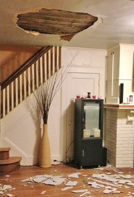 Ceiling collapses after bathroom plumbing pipe leak