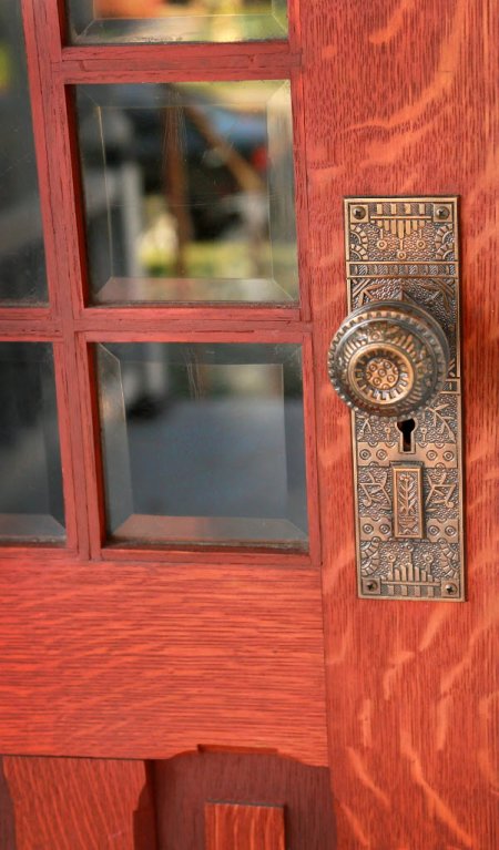 A finished door with brass knob by Greg Doublestein of The Front Gate in Indianapolis