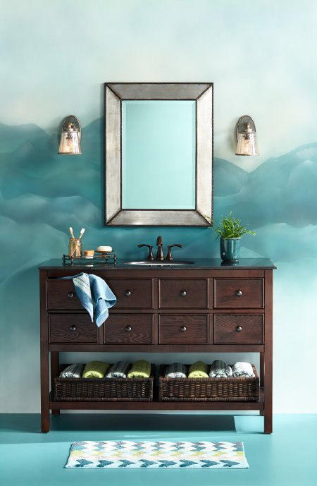 vanity and beveled mirror