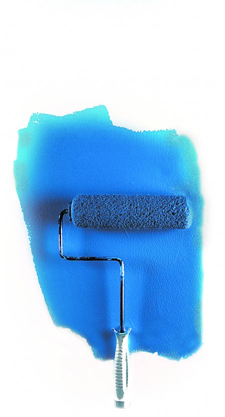 paint roller painting blue wall (Photo by Frank Espich)