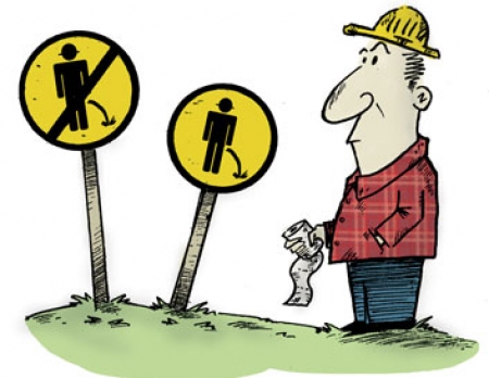 What is the etiquette when an outdoor contractor feels nature's call? (Illustration by Jake Ziolkowski)