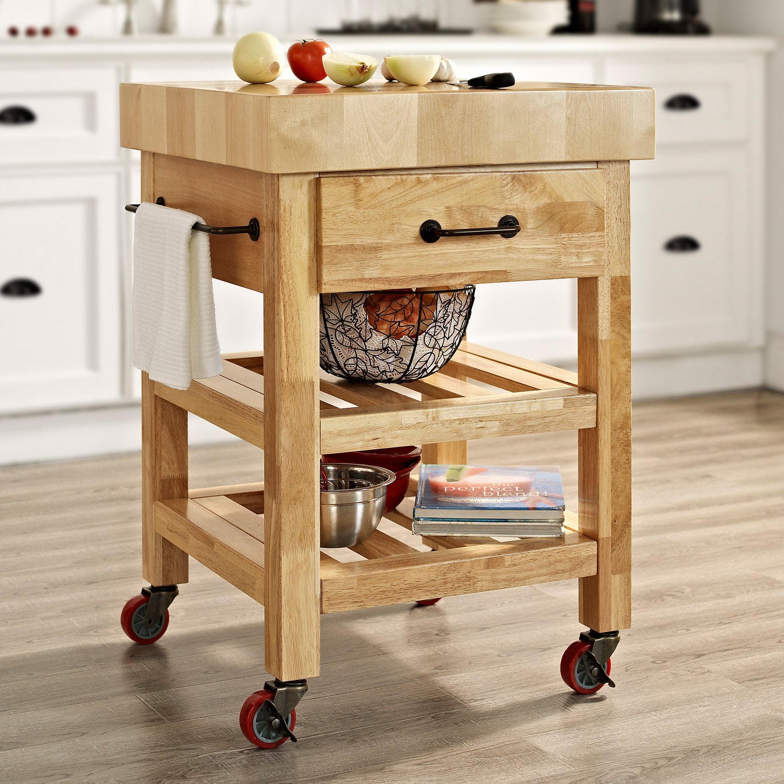 petite butcher block rolling kitchen cart