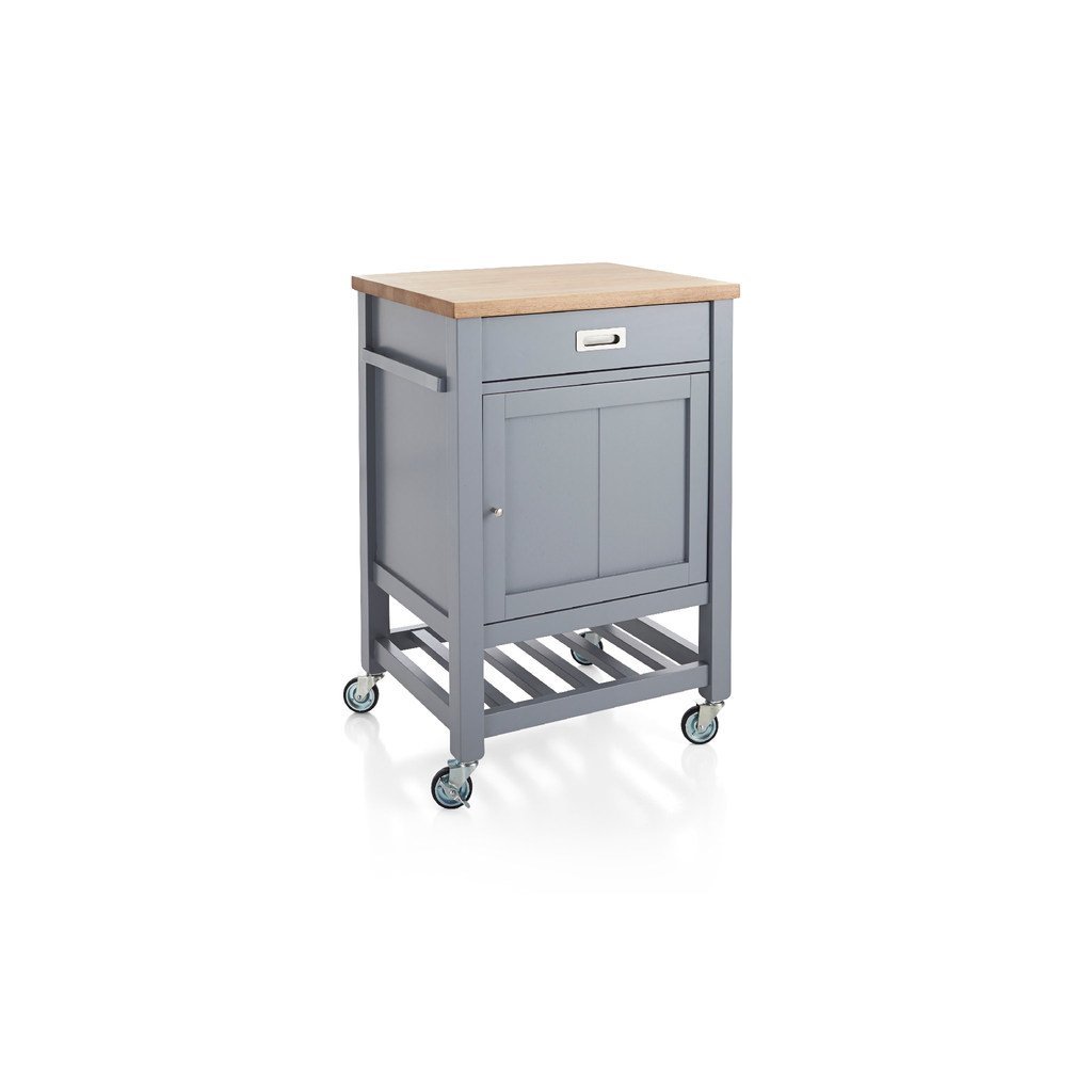 Gray kitchen island with cart with wheels