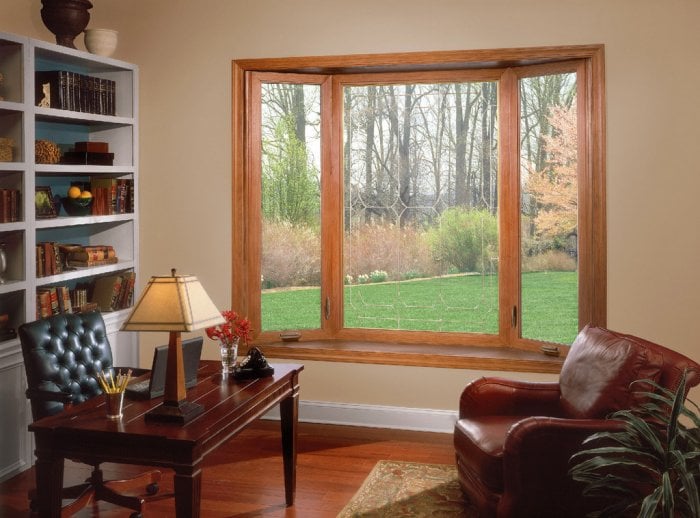 Bay window in brown office