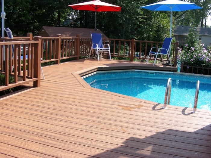 decked in, above-ground pool