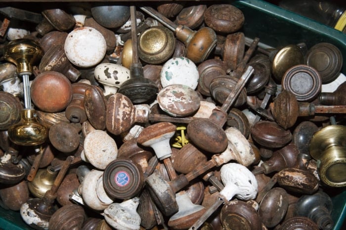 recycled doorknobs from home deconstruction