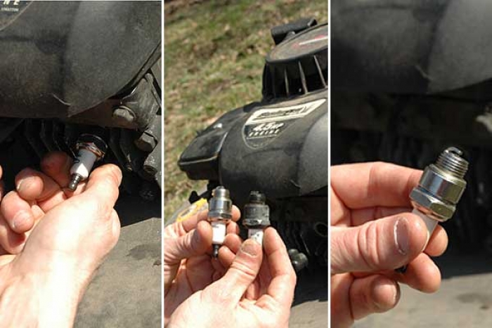 replacing the spark plug on a lawn mower