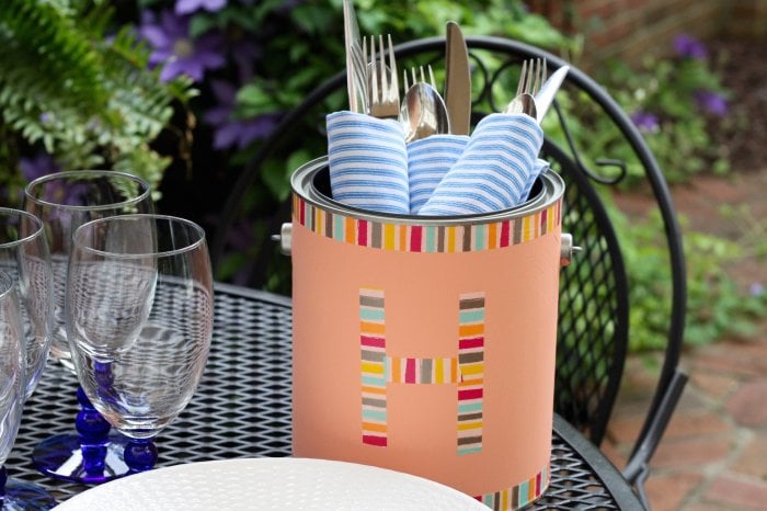 paint can used as silverware caddy
