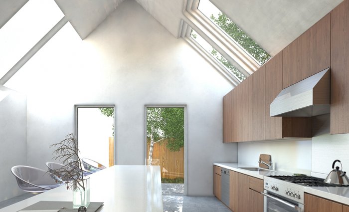 skylights provide natural light in kitchen