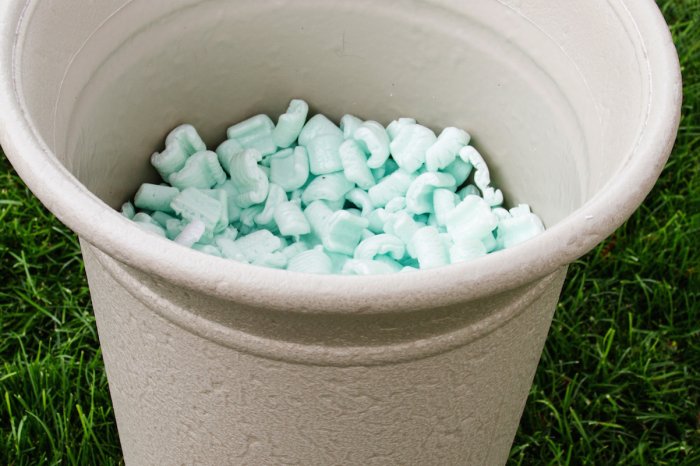 large planter with packing peanuts