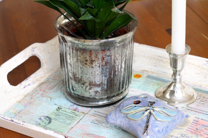 white tray with passport page design