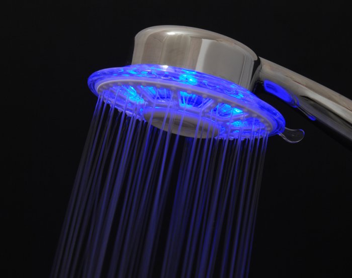 Chromatherapy showerhead with blue light