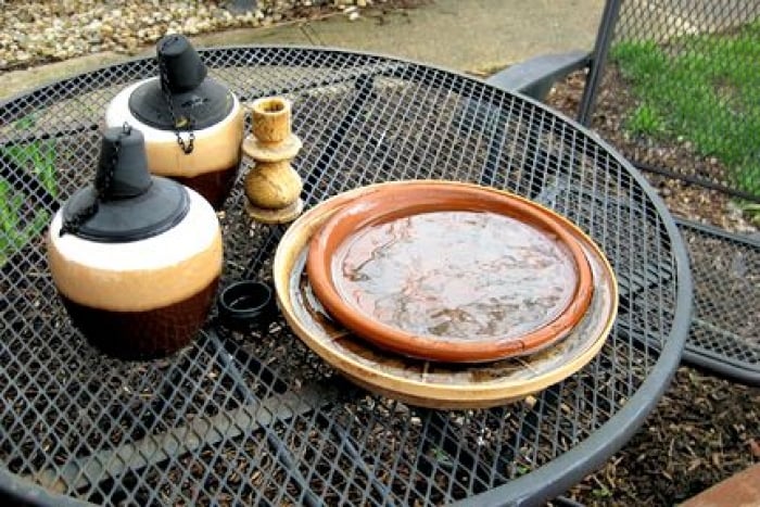 bowl of water on patio table