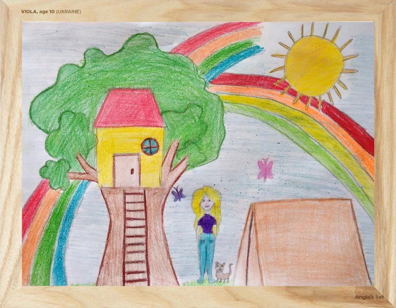 rendering of Viola's backyard in crayon