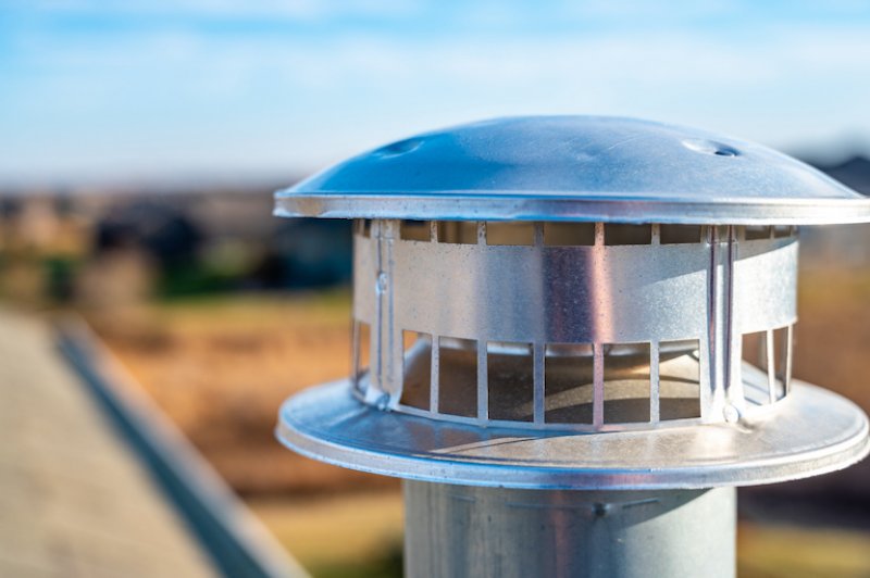 side view of a Galvanized metal chimney exhaust on asphalt roof with a rain cap (Photo by Lost_in_the_Midwest - stock.adobe.com)