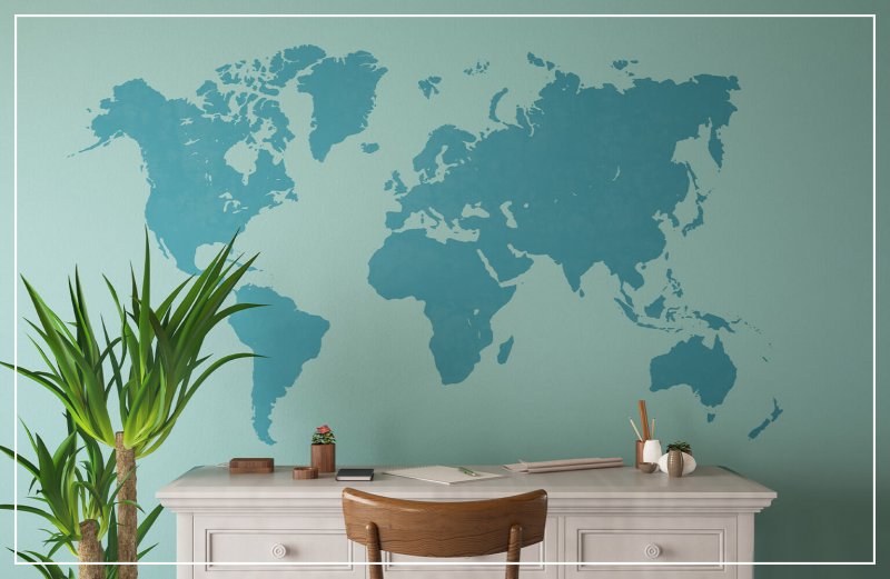 world map mural accent wall (Photo by Asbe / iStock Getty Images Plus via Getty Images)