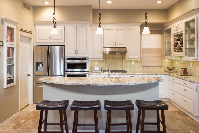 kitchen with quartz countertops and quartz island