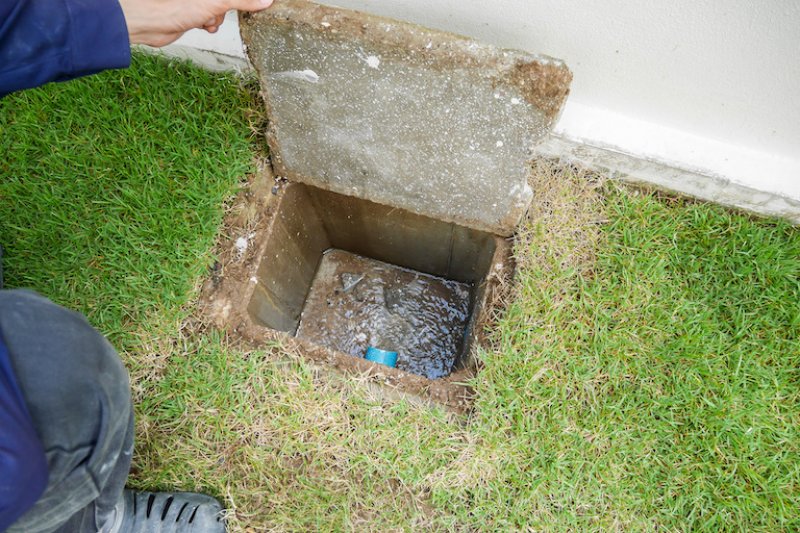 an arm holds opening a square sewer opening for a home (Photo by © Piman Khrutmuang - stock.adobe.com)