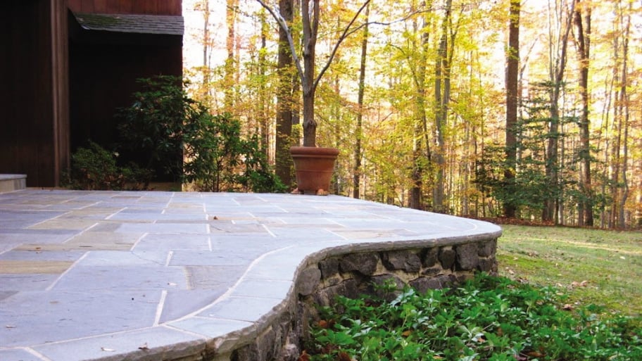 a stone deck of a house