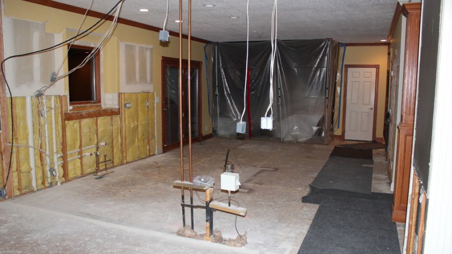 An extentive interior home remodel with wires and walls exposed