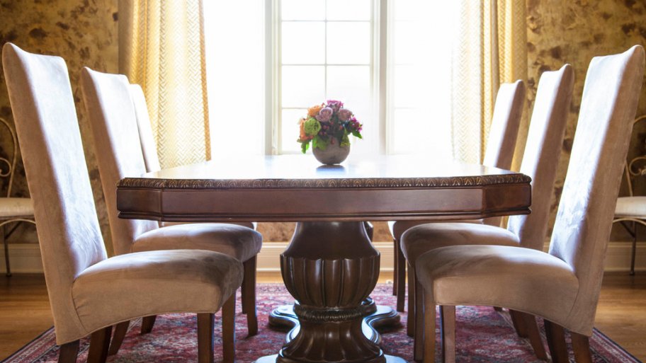 Dining room table with flowers