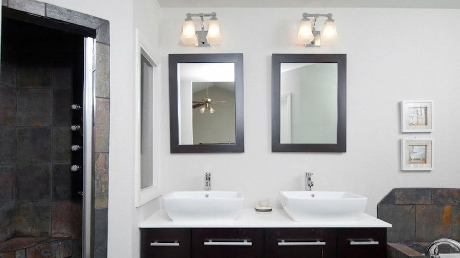modern bathroom with his and her sinks