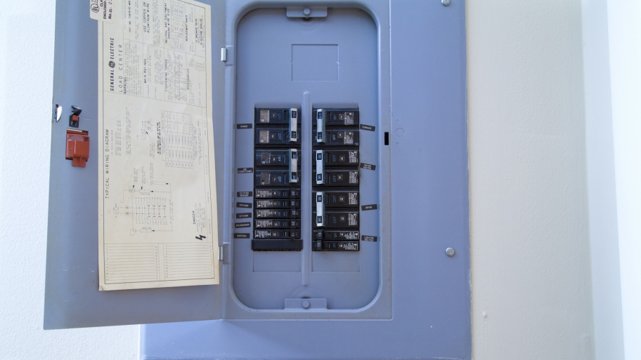 open electrical circuit breaker panel