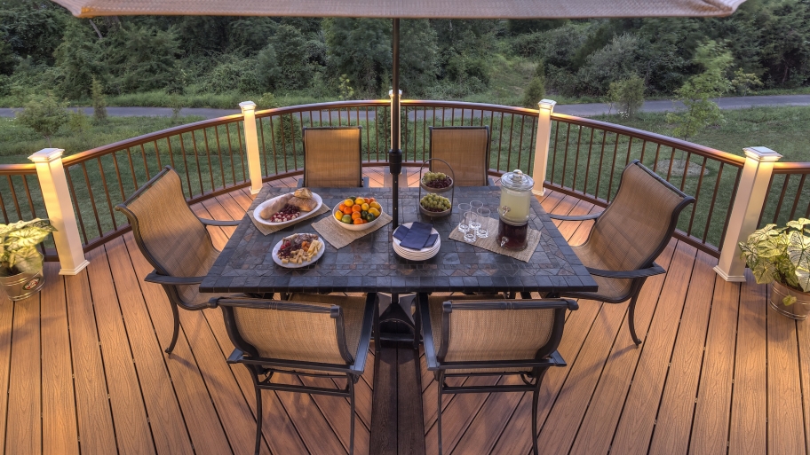 trex deck and railing with table and chairs
