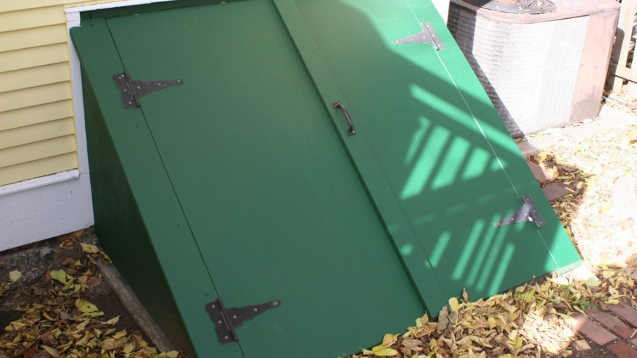 green custom cellar bulkhead door