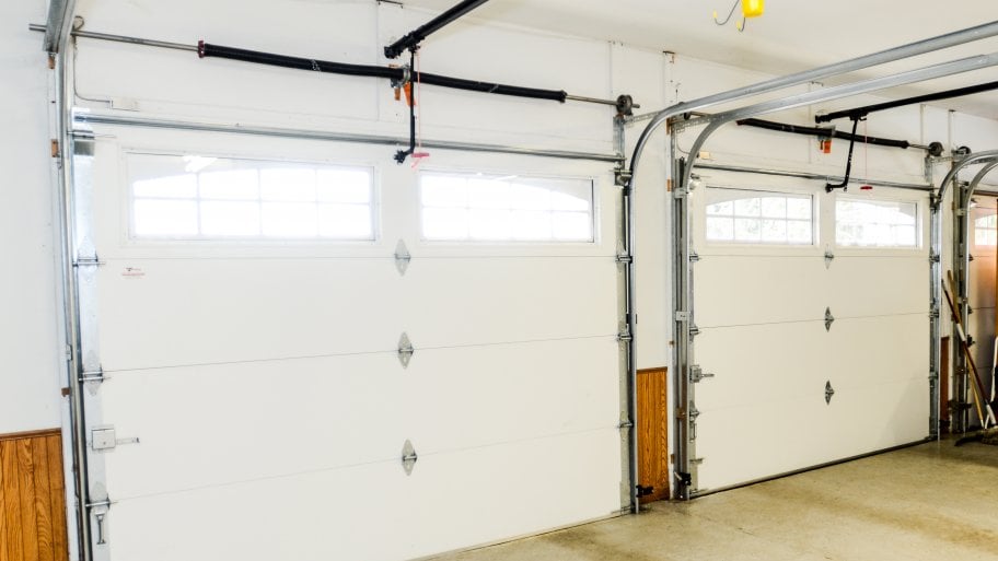 Interior side of two white garage doors