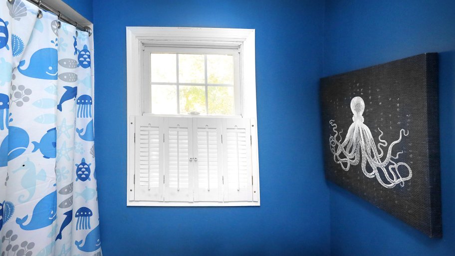 blue painted bathroom