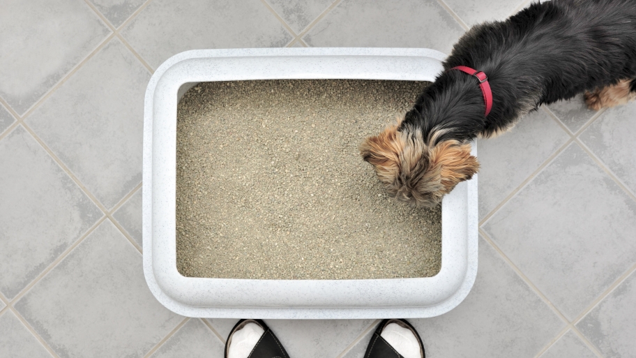 dog by litter box