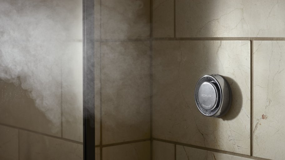 steam issuing from shower head