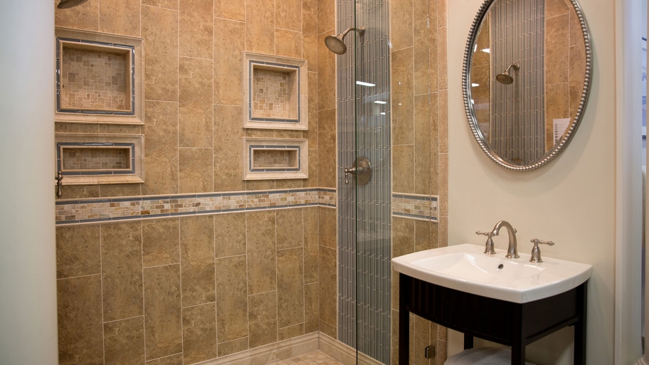 shower with ceramic tile