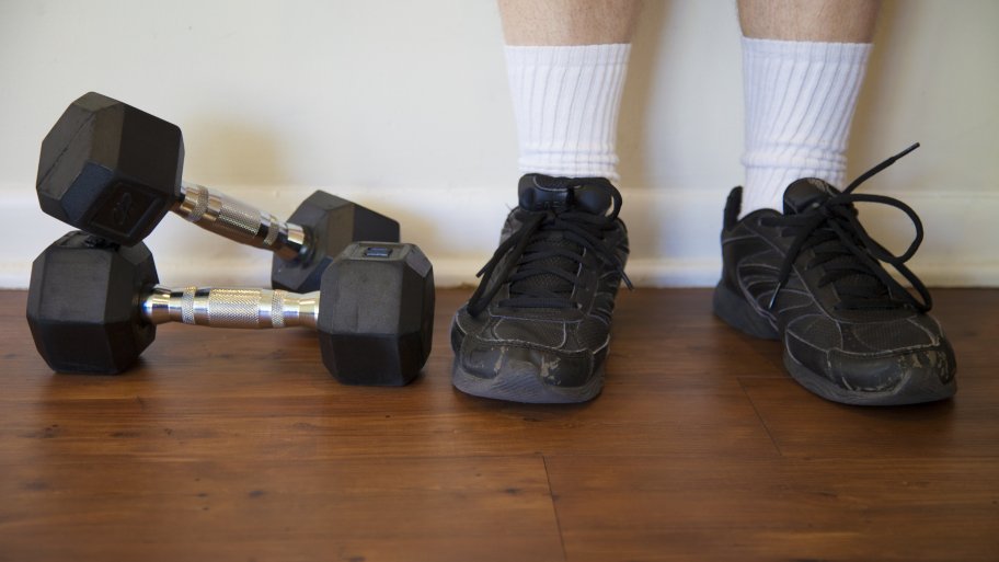 weights and tennis shoes