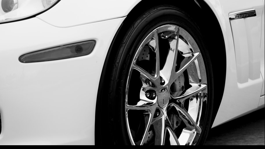 white car with chrome rim