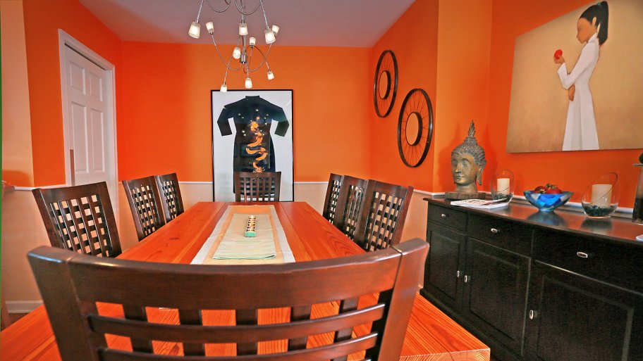 dining room painted bright orange