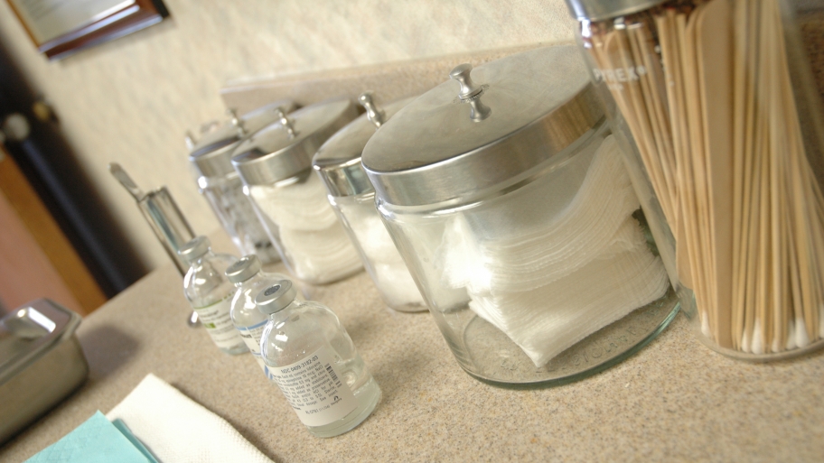 medical jars and vials in doctor's office