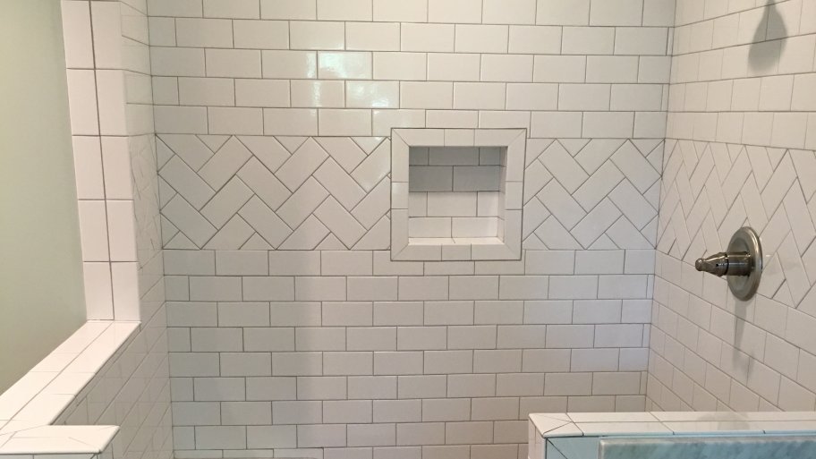 white subway tile open shower