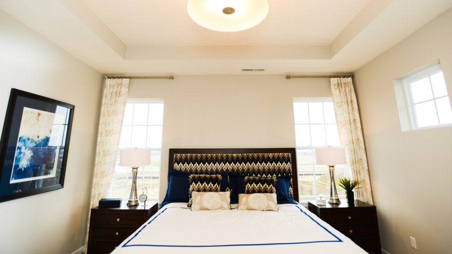 master bedroom with tall windows