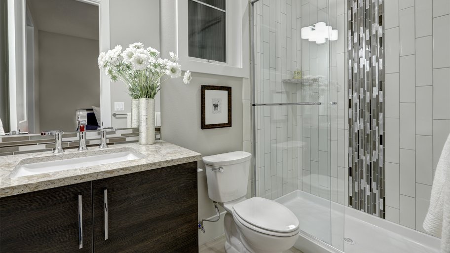 Modern bathroom sink, toilet, and shower Modern bathroom sink, toilet, and shower