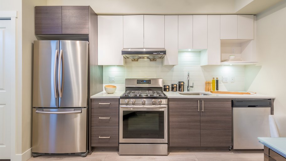 Modern kitchen with stainless steel appliances