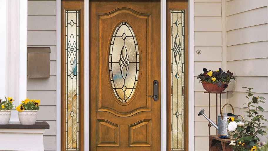 Pella front door with sidelights and transom